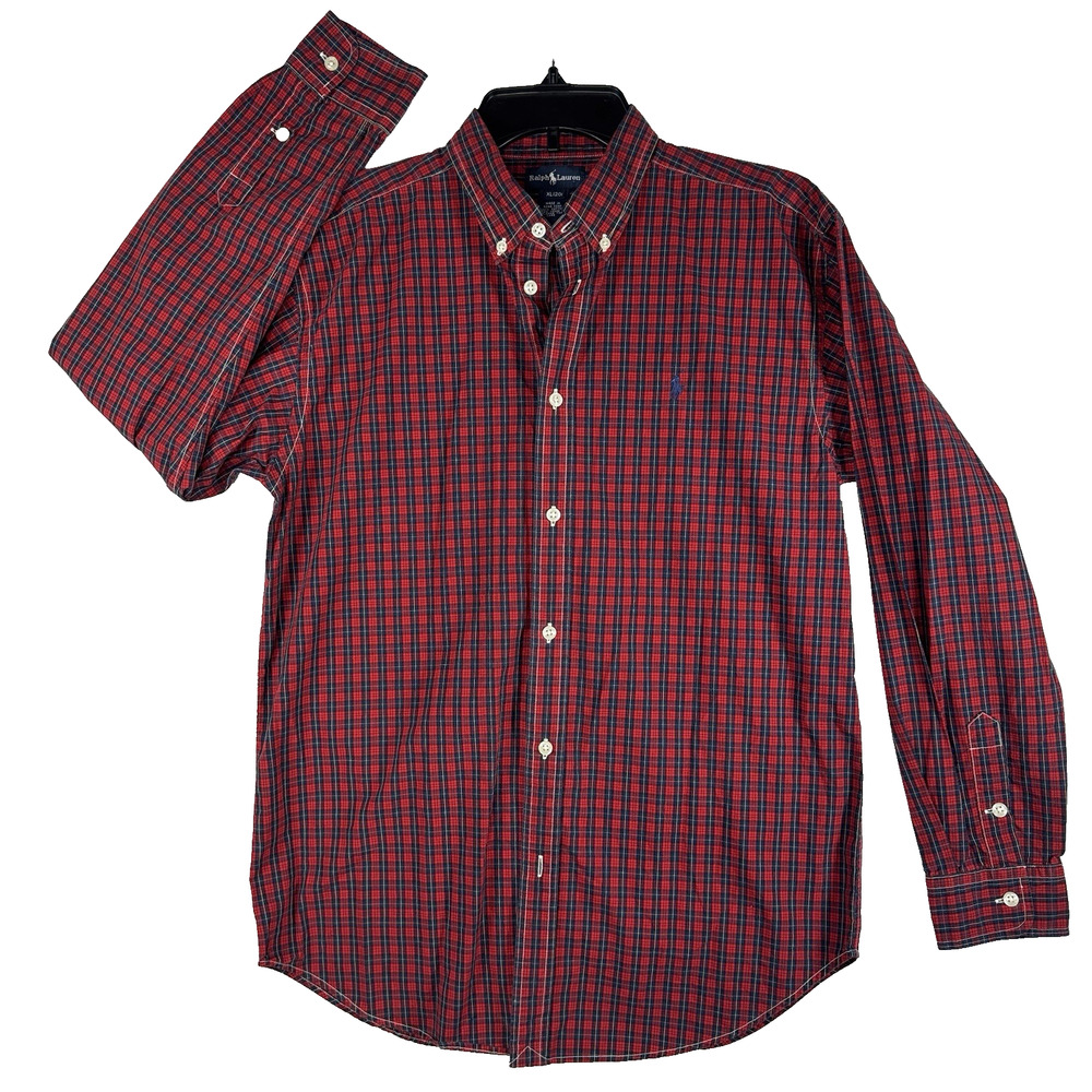 Ralph Lauren Mens XL / 20 Red Plaid Button Down Shirt Long Sleeve Cotton Pony